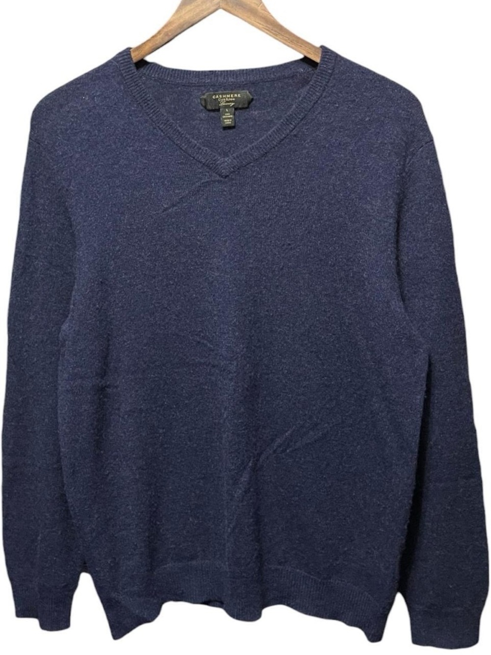 plain blank navy blue cashmere clubroom luxury V-neck crewneck casual sweater - Picture 1 of 4